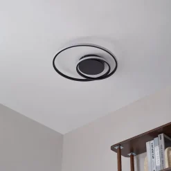 Lindby LED-loftlampe Kyron, sort, aluminium, dæmpbar, Ø45cm