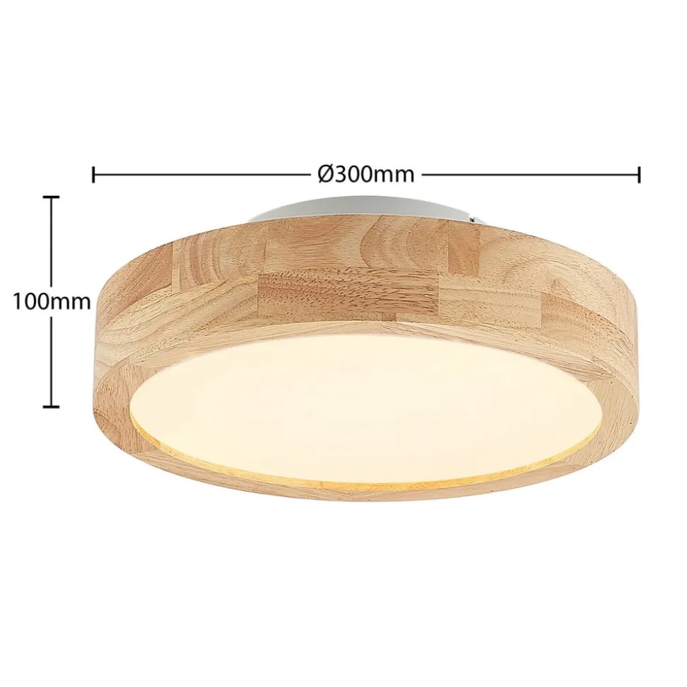 Lindby LED-loftlampe Lanira, Ø 30 cm, træ, fjernbetjening, CCT