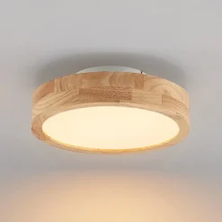 Lindby LED-loftlampe Lanira, Ø 30 cm, træ, fjernbetjening, CCT