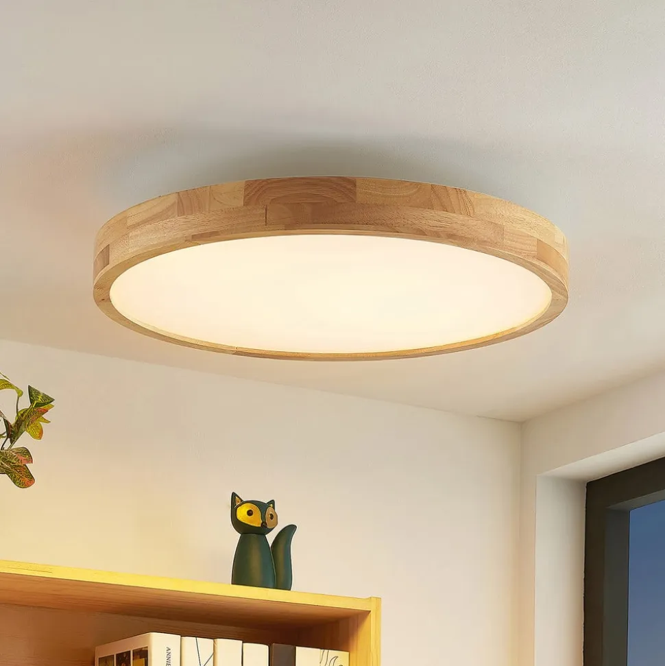Lindby LED-loftlampe Lanira, Ø 60 cm, træ, fjernbetjening, CCT