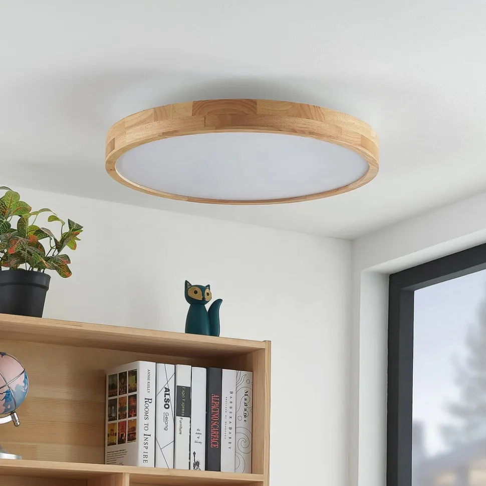 Lindby LED-loftlampe Lanira, Ø 60 cm, træ, fjernbetjening, CCT