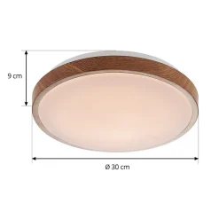 Lindby LED-loftlampe Mendosa, rund, lyst træ, Ø 29cm