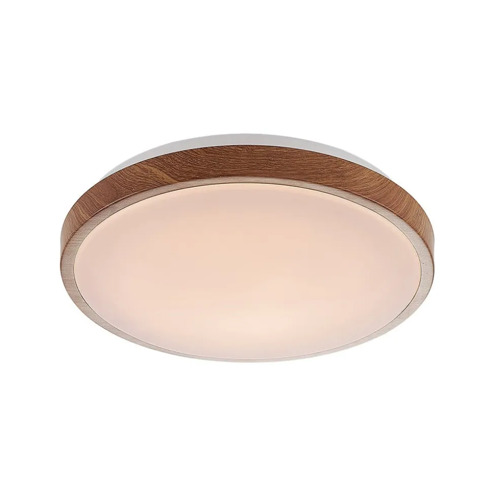 Lindby LED-loftlampe Mendosa, rund, lyst træ, Ø 29cm