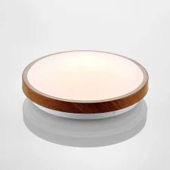 Lindby LED-loftlampe Mendosa, rund, lyst træ, Ø 29cm