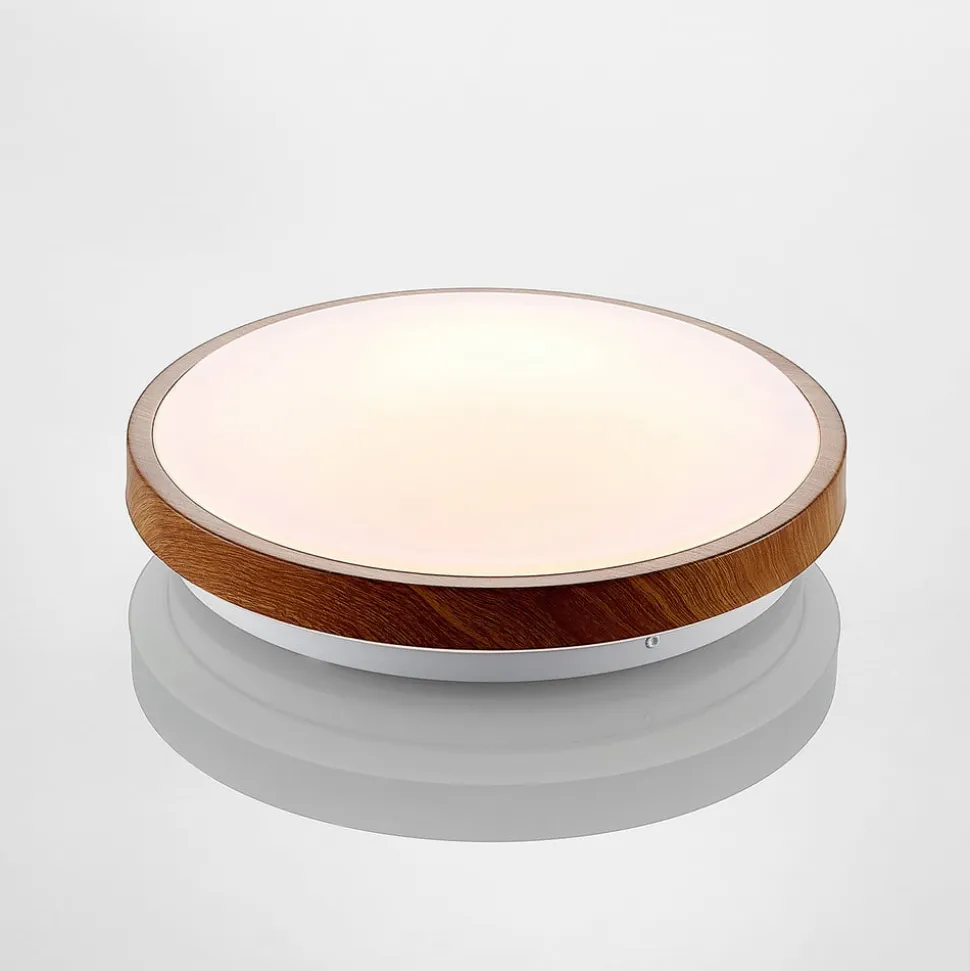 Lindby LED-loftlampe Mendosa, rund, lyst træ, Ø 29cm