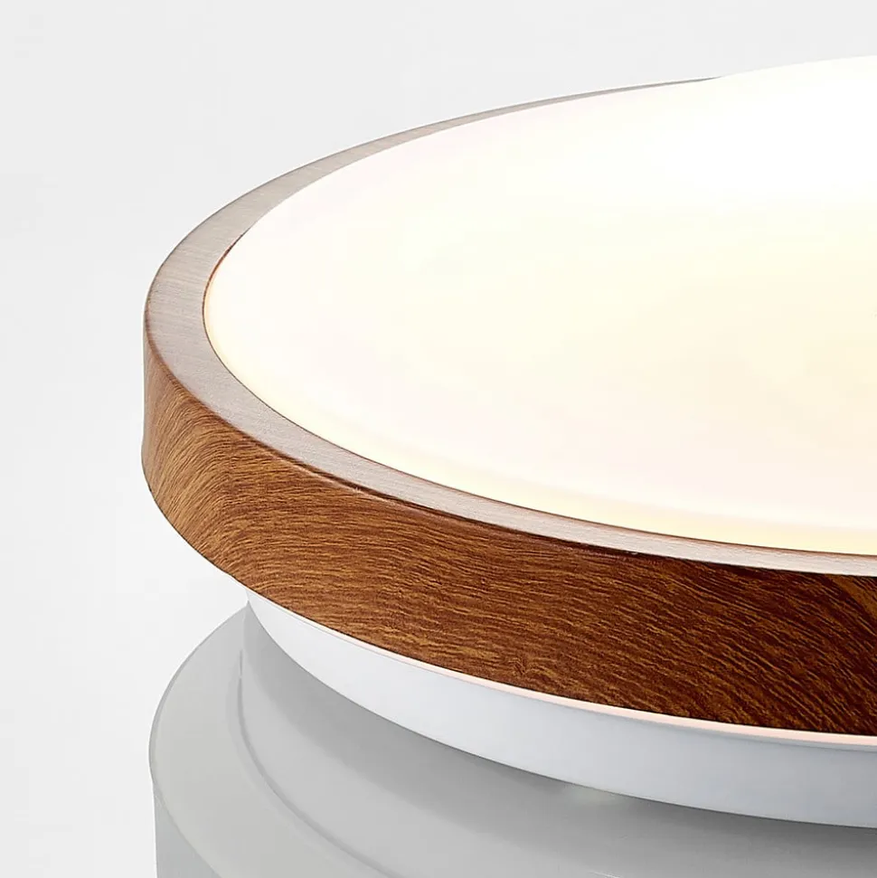 Lindby LED-loftlampe Mendosa, rund, lyst træ, Ø 29cm