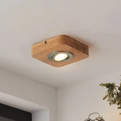 Lindby LED-loftlampe Mikari, 14 cm, træ, drejelig