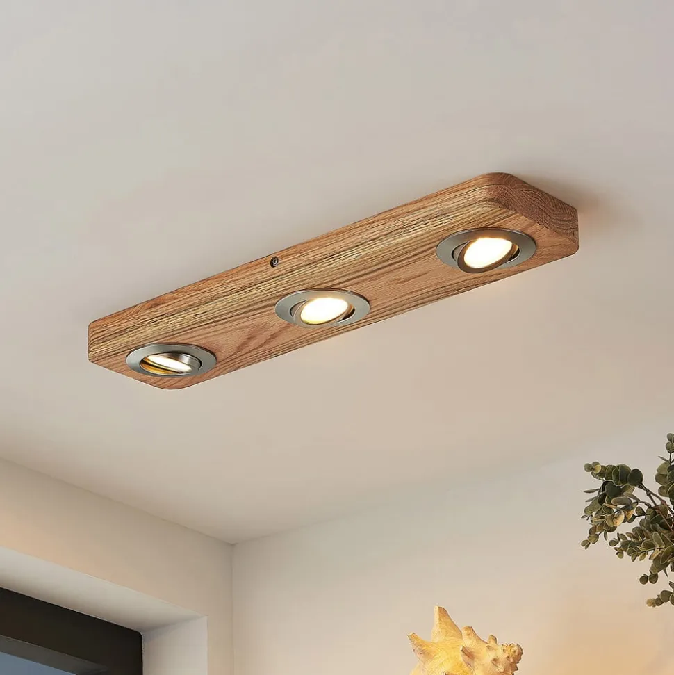 Lindby LED-loftlampe Mikari, 48 cm, træ, drejelig