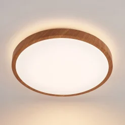 Lindby LED-loftlampe Mynte, Ø42cm, trælook, plast