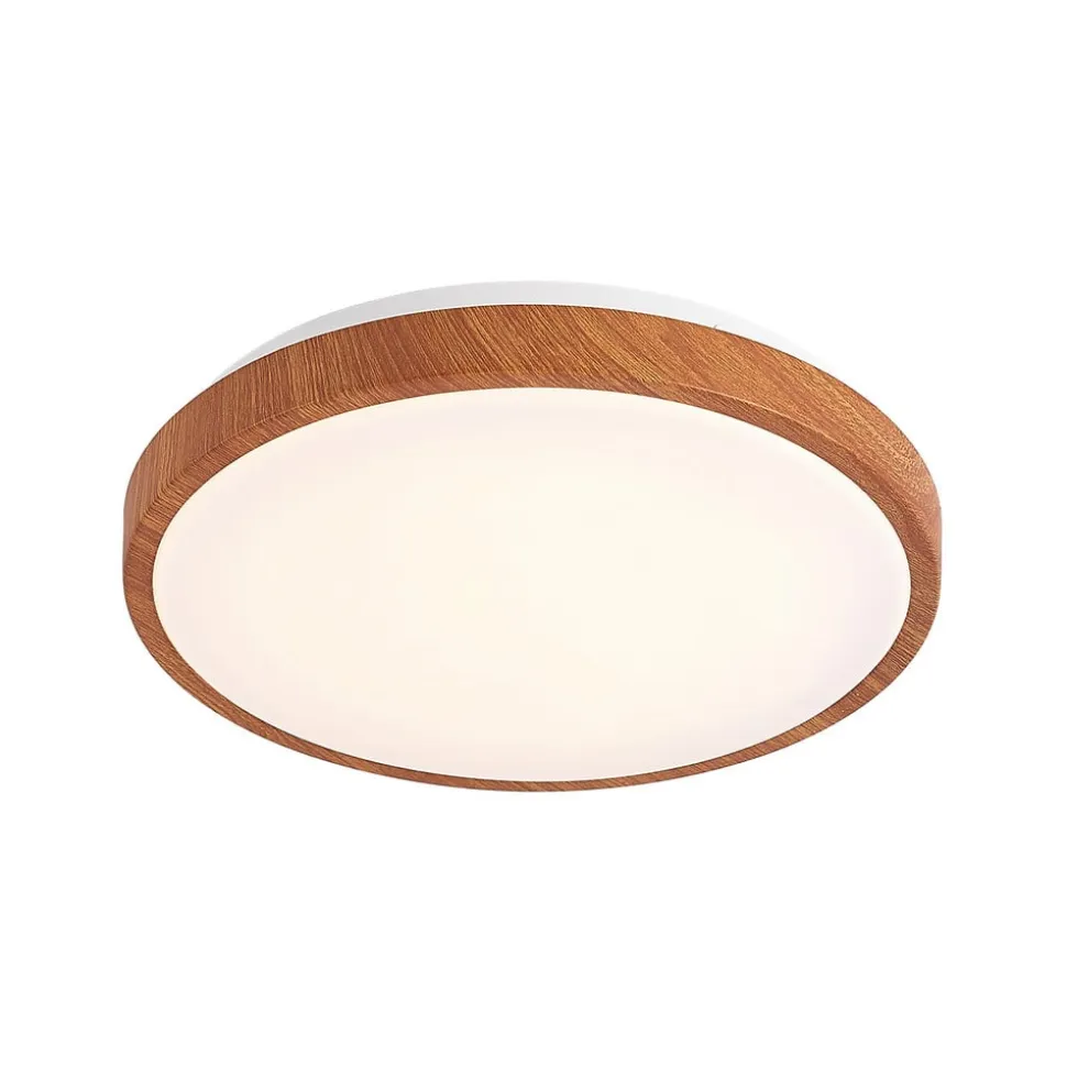 Lindby LED-loftlampe Mynte, Ø30cm, trælook, plast