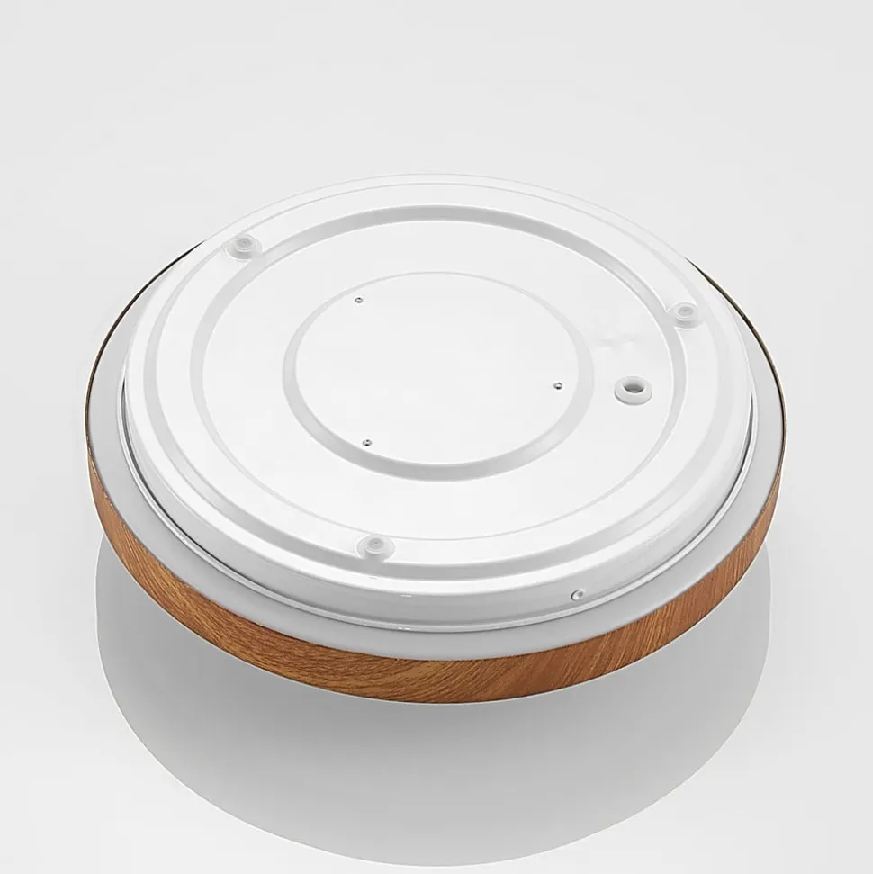 Lindby LED-loftlampe Mynte, Ø30cm, trælook, plast