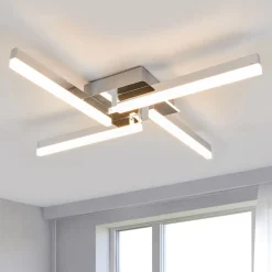Lindby LED-loftlampe Patrik, 59 cm, 4 lyskilder, krom, IP44