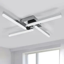 Lindby LED-loftlampe Patrik, 59 cm, 4 lyskilder, krom, IP44
