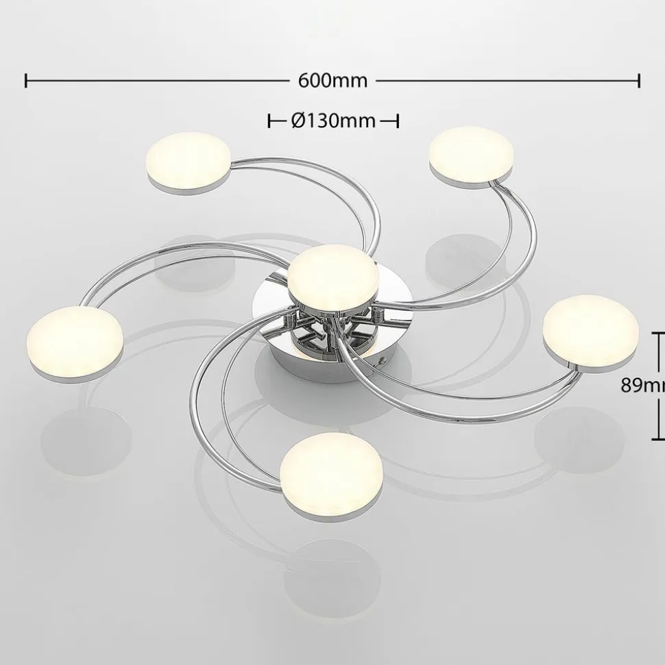 Lindby LED-loftlampe Rouven, spiralform, 6 lyskilder, grå