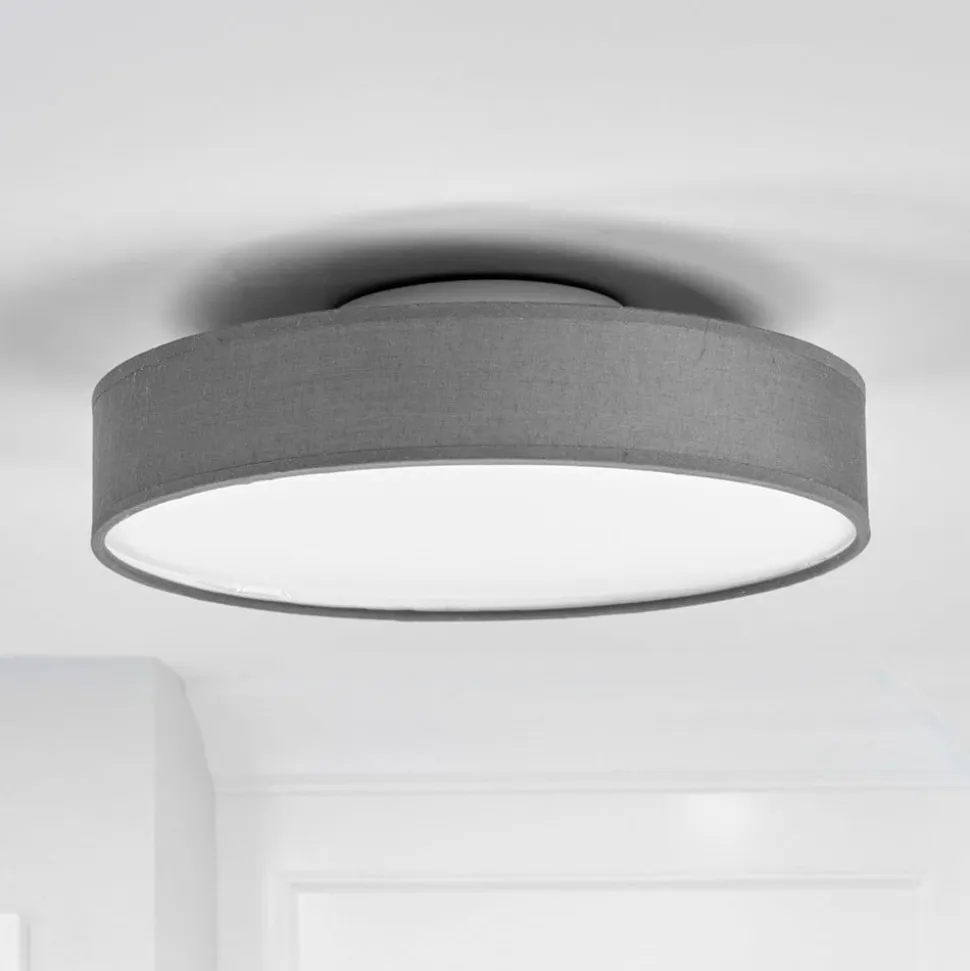 Lindby LED-loftlampe Saira, Ø 30 cm, grå, tekstil