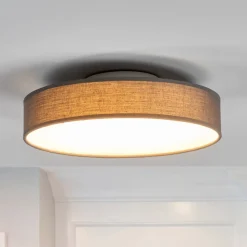 Lindby LED-loftlampe Saira, Ø 30 cm, grå, tekstil