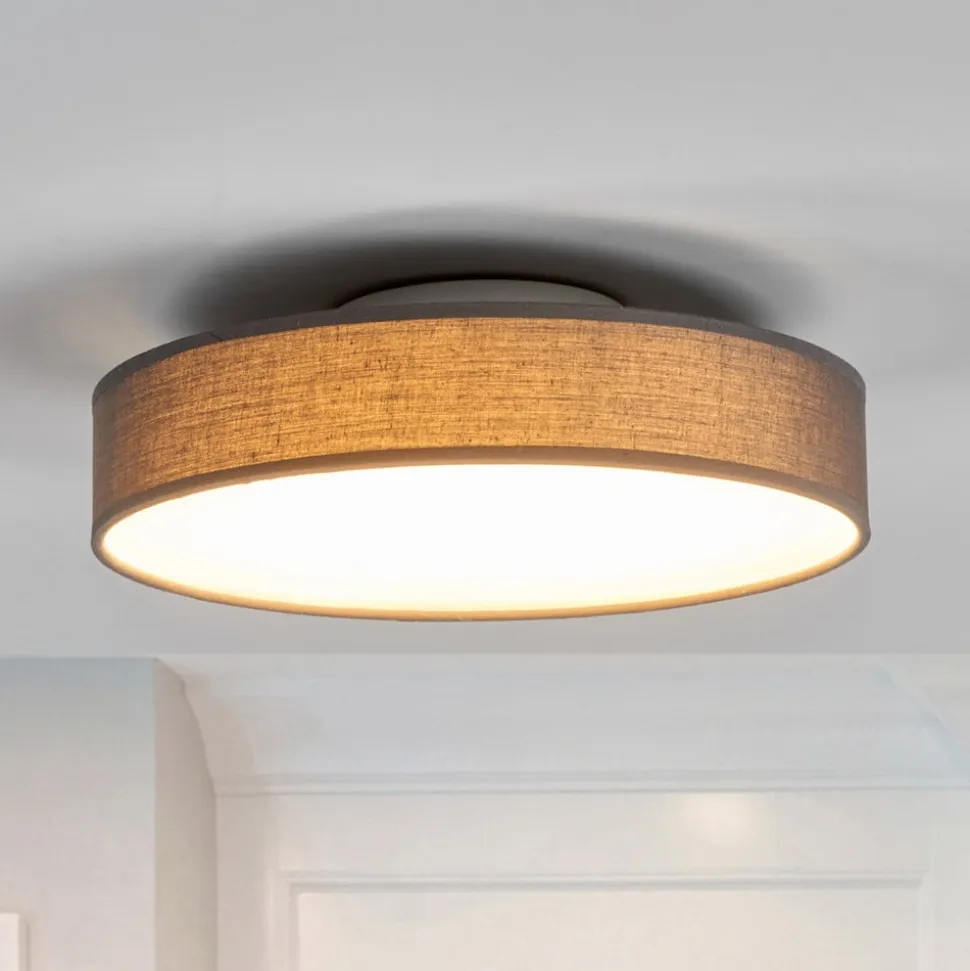 Lindby LED-loftlampe Saira, Ø 30 cm, grå, tekstil