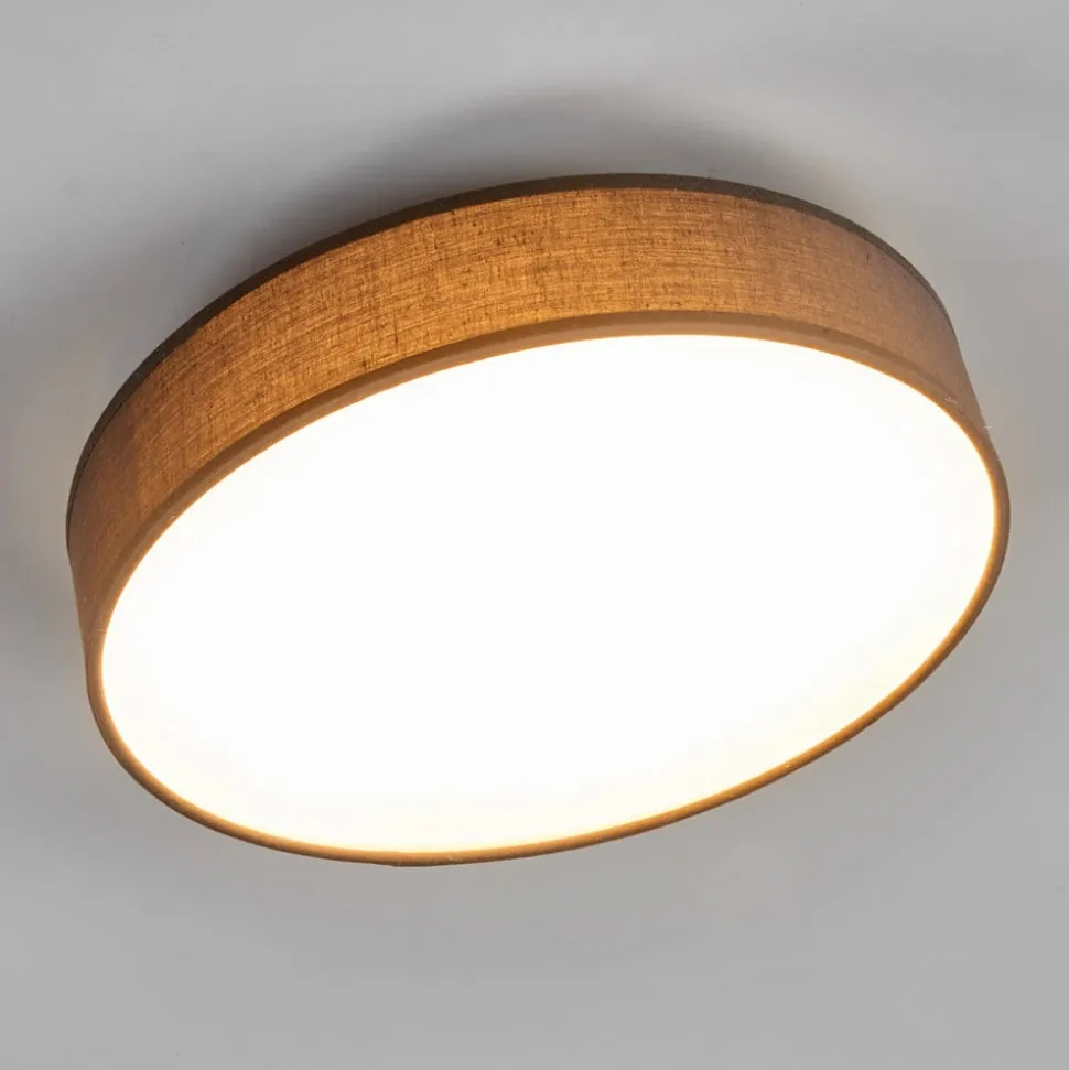 Lindby LED-loftlampe Saira, Ø 30 cm, grå, tekstil