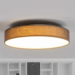 Lindby LED-loftlampe Saira, Ø 40 cm, grå, tekstil