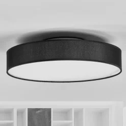Lindby LED-loftlampe Saira, Ø 40 cm, sort, tekstil