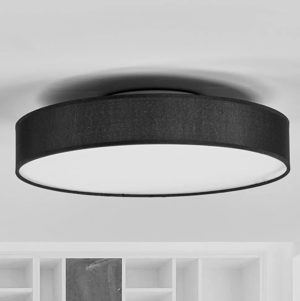 Lindby LED-loftlampe Saira, Ø 40 cm, sort, tekstil