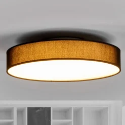 Lindby LED-loftlampe Saira, Ø 40 cm, sort, tekstil