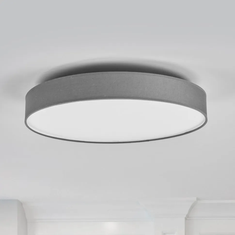 Lindby LED-loftlampe Saira, Ø 50 cm, grå, tekstil