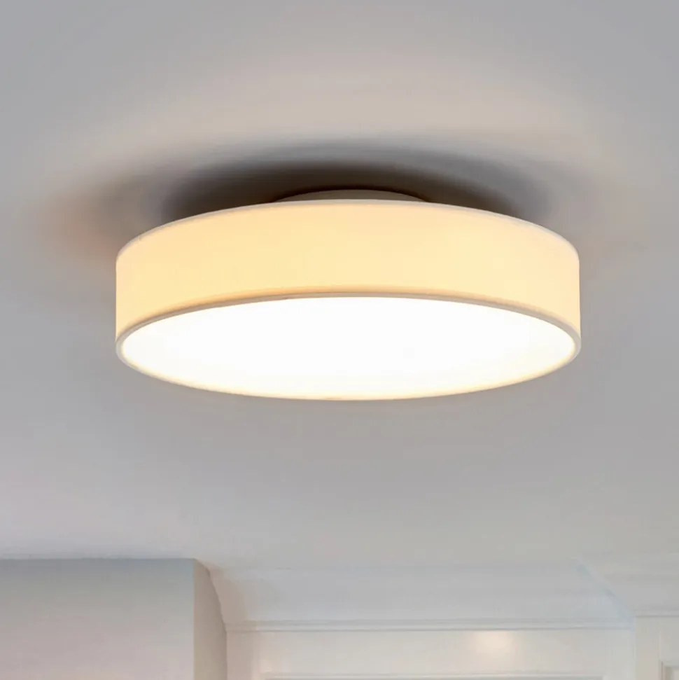 Lindby LED-loftlampe Saira, Ø 30 cm, hvid, tekstil