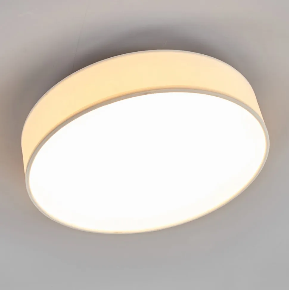 Lindby LED-loftlampe Saira, Ø 30 cm, hvid, tekstil