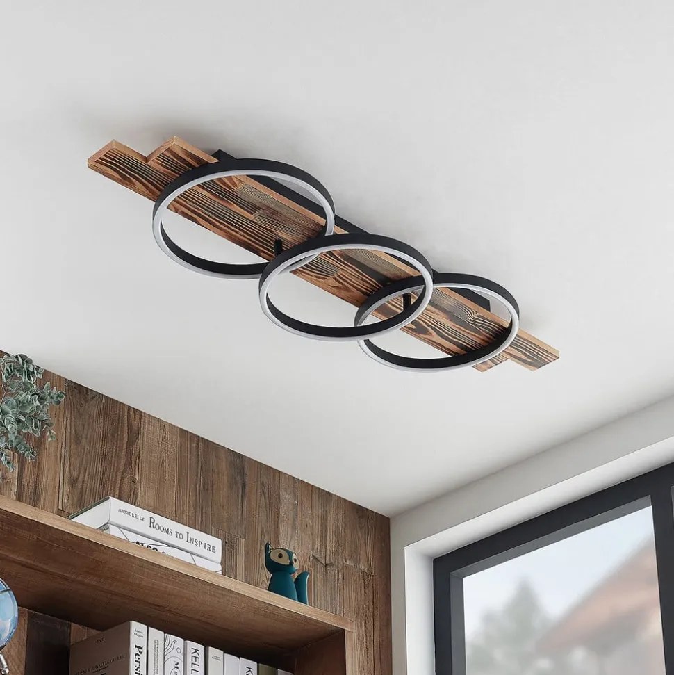 Lindby LED-loftlampe Sentoa, træ, 100 cm lang, 3.000 K