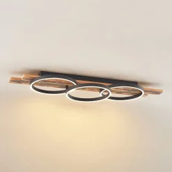 Lindby LED-loftlampe Sentoa, træ, 100 cm lang, 3.000 K