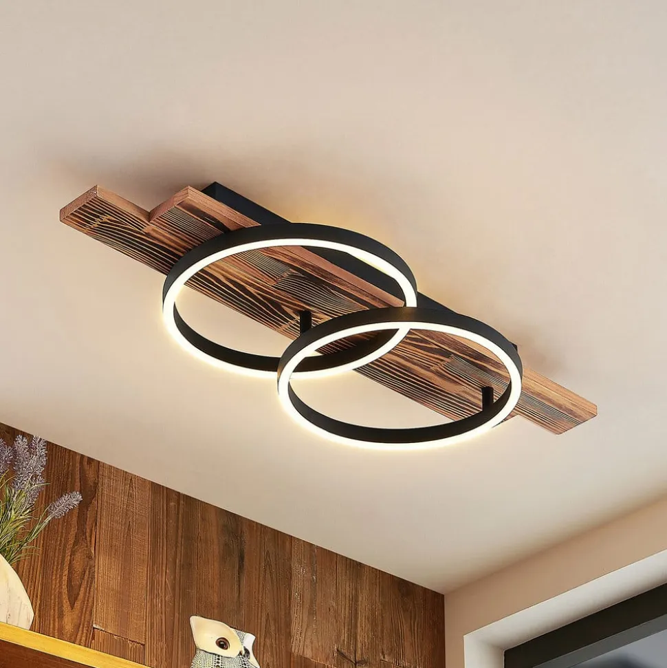Lindby LED-loftlampe Sentoa, træ, 75 cm lang, 3.000 K