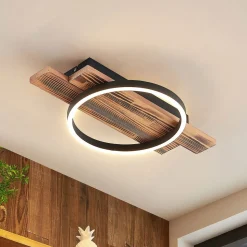 Lindby LED-loftlampe Sentoa, træ, 52,8 cm lang, 3.000 K