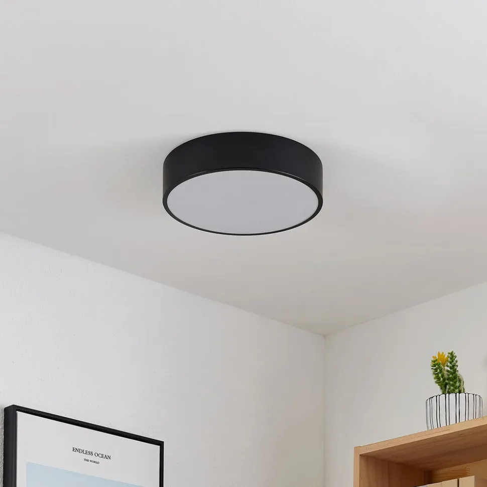 Lindby LED-loftlampe Simera, Ø 30 cm, sort, hvid