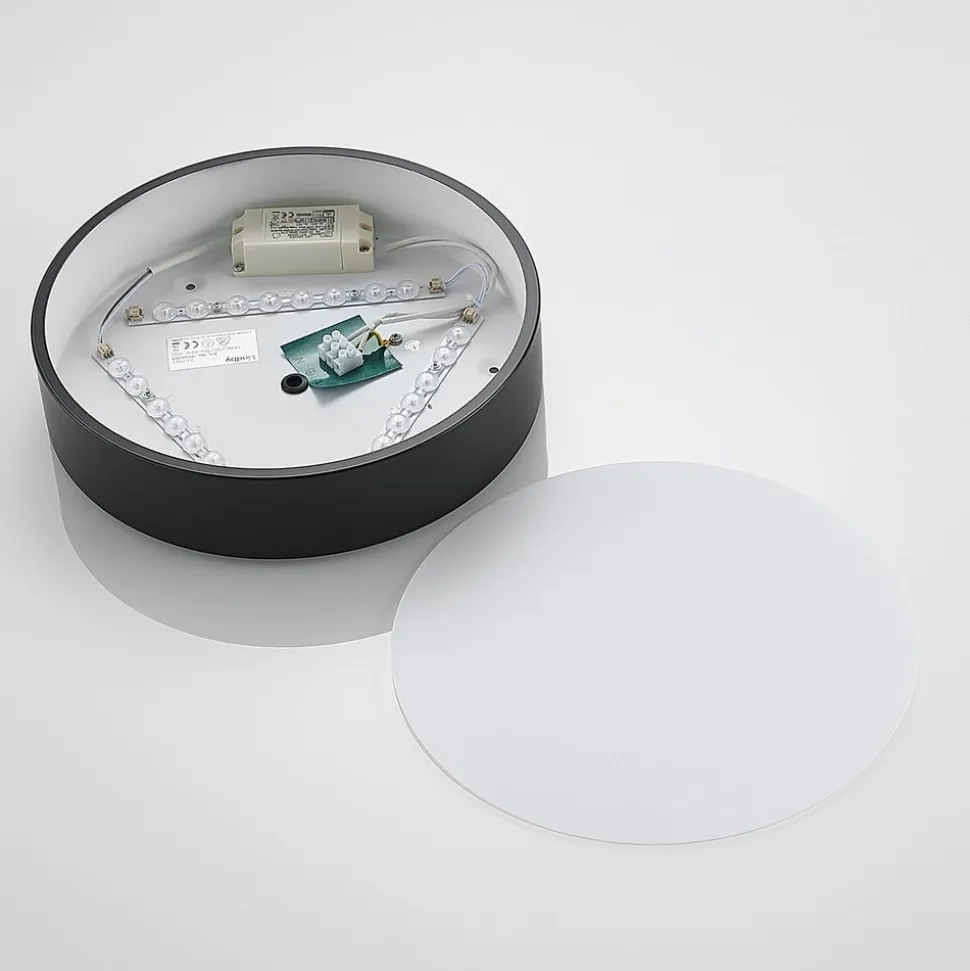 Lindby LED-loftlampe Simera, Ø 30 cm, sort, hvid