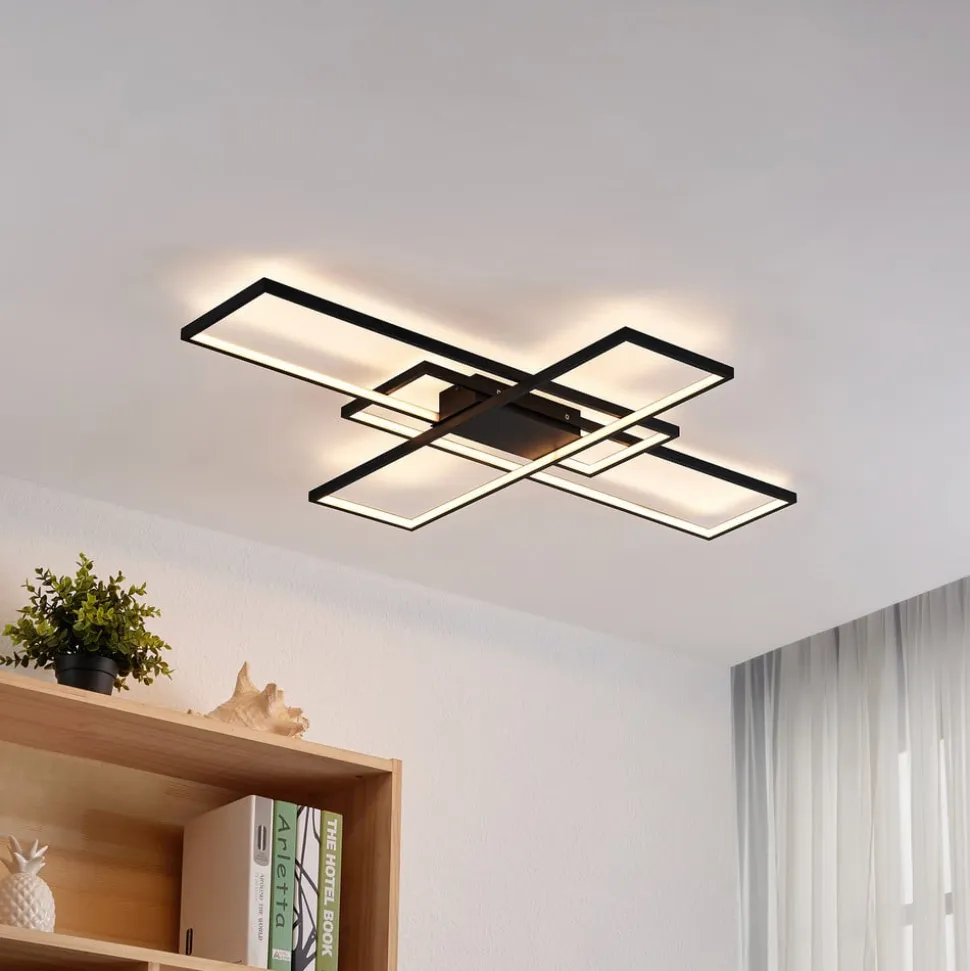 Lindby LED-loftlampe Tetson, sort, metal, dæmpbar