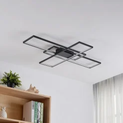 Lindby LED-loftlampe Tetson, sort, metal, dæmpbar