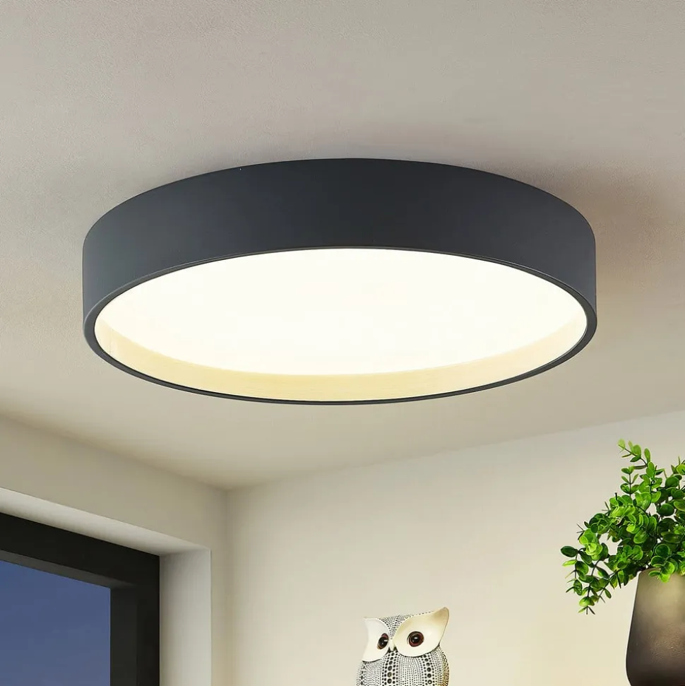 Lindby LED-loftlampe Todor, 50 cm, antracit, CCT, træ