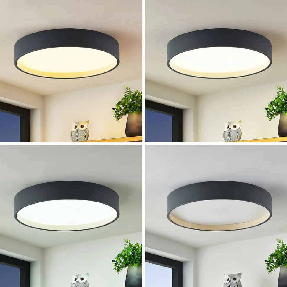 Lindby LED-loftlampe Todor, 50 cm, antracit, CCT, træ