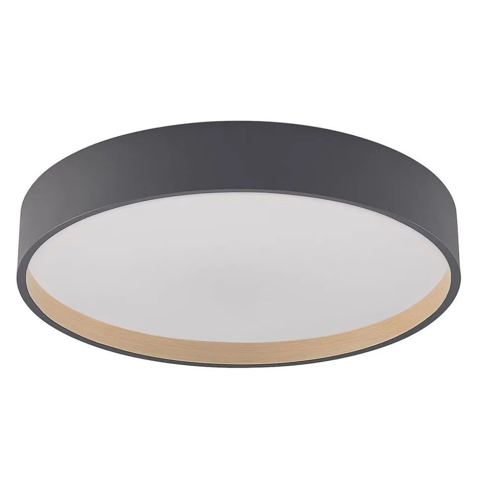 Lindby LED-loftlampe Todor, 50 cm, antracit, CCT, træ