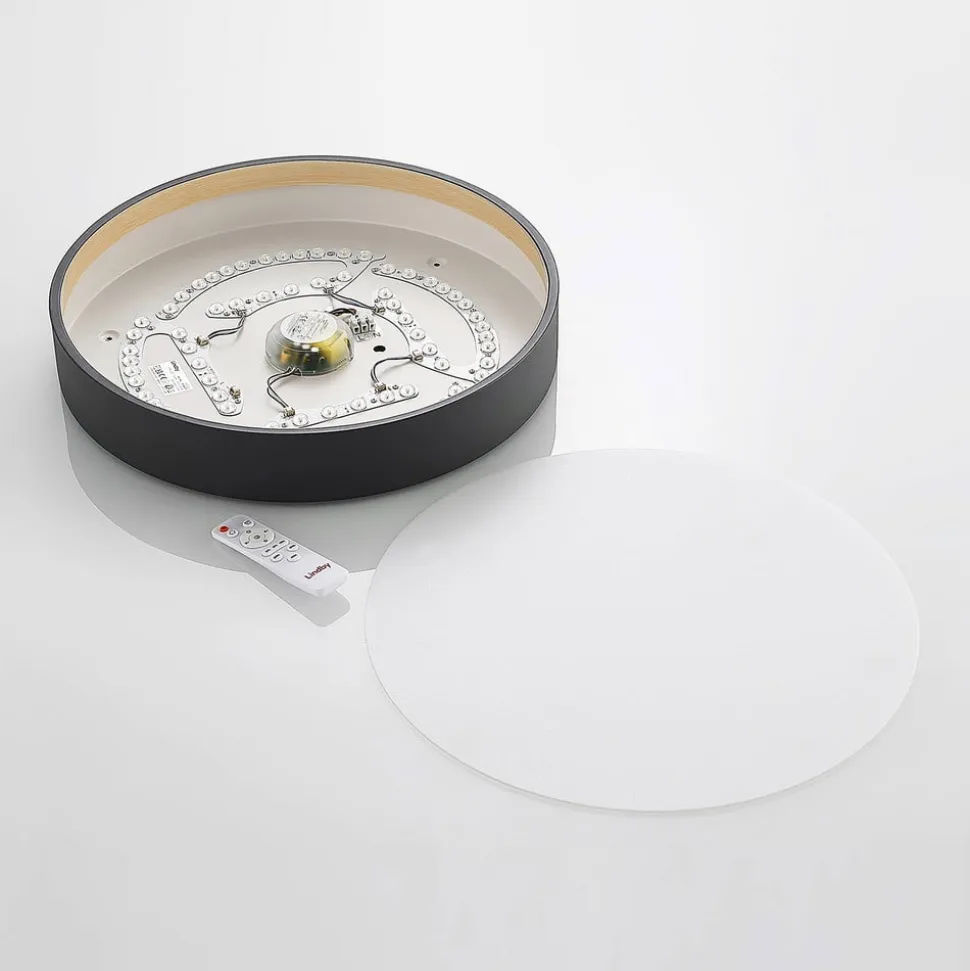 Lindby LED-loftlampe Todor, 50 cm, antracit, CCT, træ
