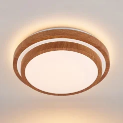 Lindby LED-loftlampe Vaako, Ø 41 cm, metal, trælook