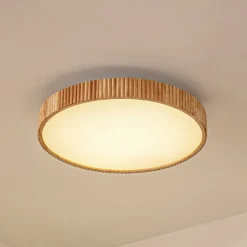 Lindby LED-loftlampe Velua, hvid/lys træ, CCT, Ø 50 cm