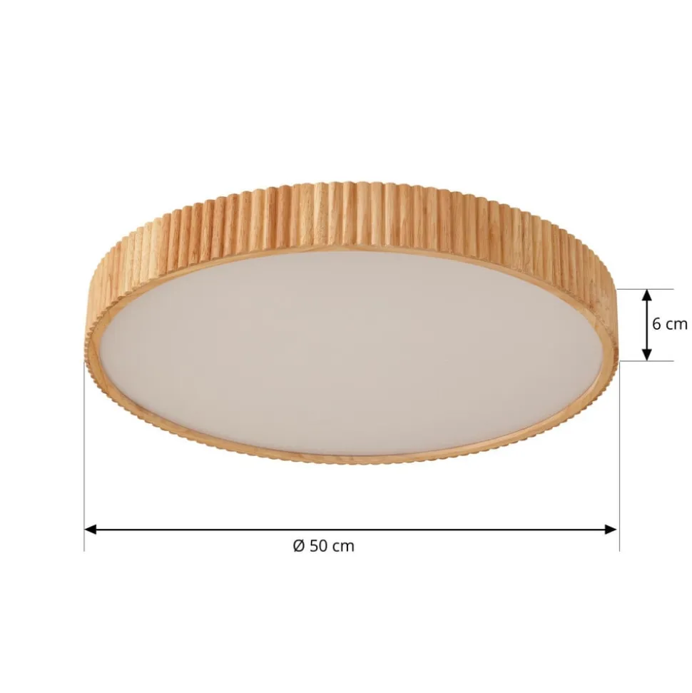 Lindby LED-loftlampe Velua, hvid/lys træ, CCT, Ø 50 cm