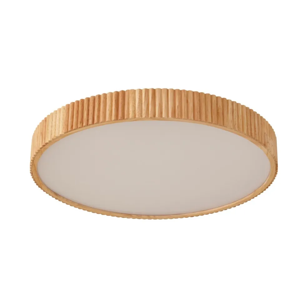 Lindby LED-loftlampe Velua, hvid/lys træ, CCT, Ø 50 cm
