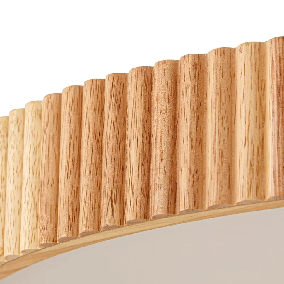 Lindby LED-loftlampe Velua, hvid/lys træ, CCT, Ø 50 cm