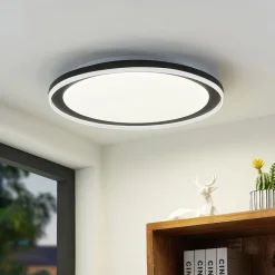 Lindby LED-loftlampe Verdan, sort, metal, dæmpbar, CCT