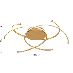 Lindby LED-loftlampe Yareli, guld, metal, Ø 70 cm