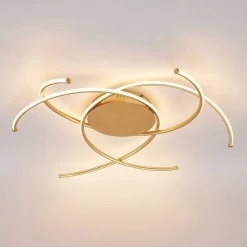 Lindby LED-loftlampe Yareli, guld, metal, Ø 70 cm
