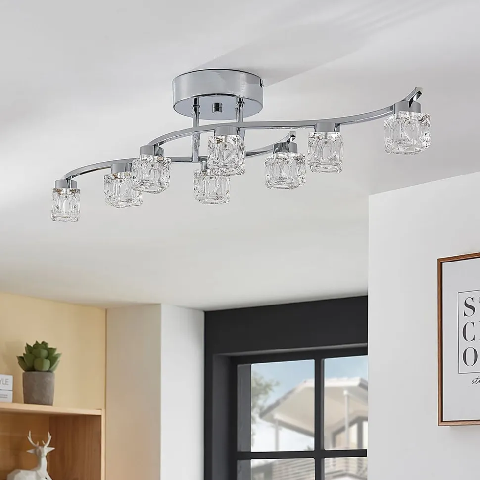 Lindby LED-loftlampe Yaro, 8 lyskilder, krom, dæmpbar